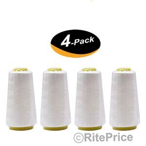 2500 Yard Each Spools WHITE Sewing Thread All Purpose 100% Polyester (4 Pack)
